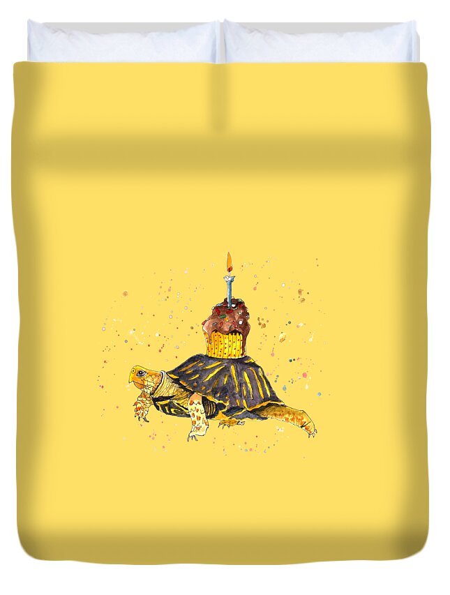 Birthday Duvet Cover featuring the painting Turtle Birthday by Petra Stephens