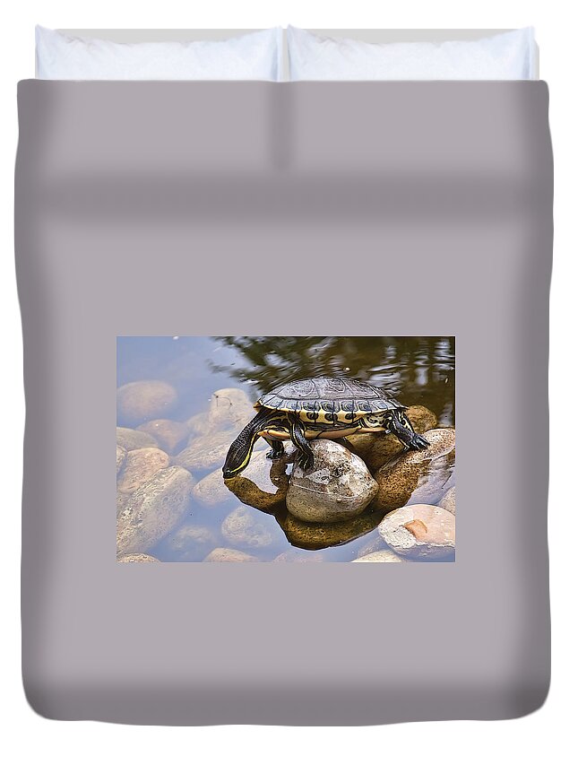 Turtle Duvet Cover featuring the photograph Turtle drinking water by Tatiana Travelways