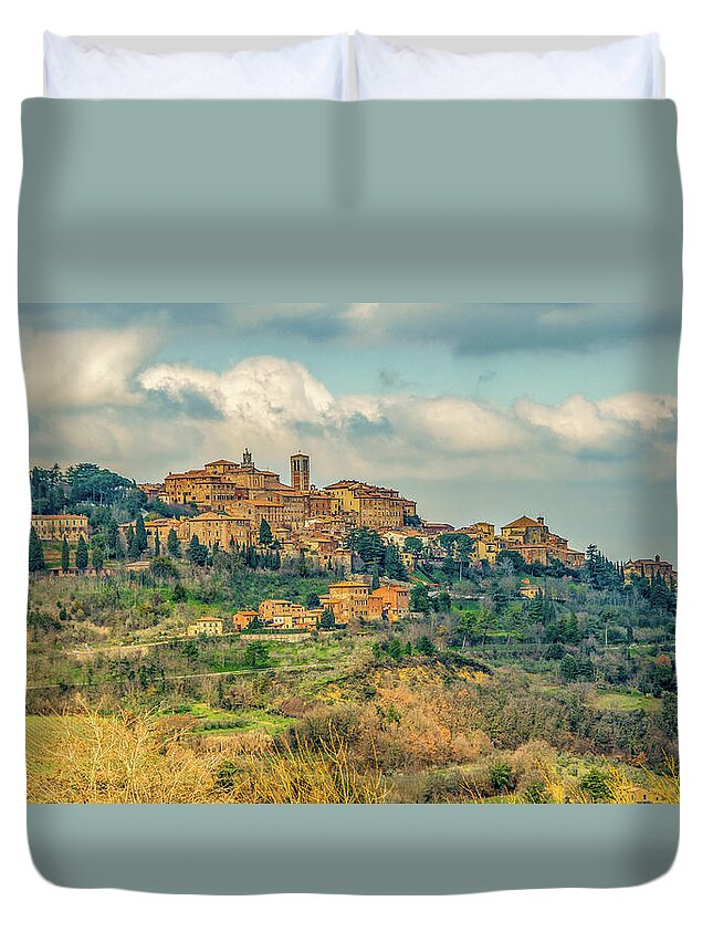 Montepulciano Duvet Cover featuring the photograph Tuscan Hill Town by Marcy Wielfaert