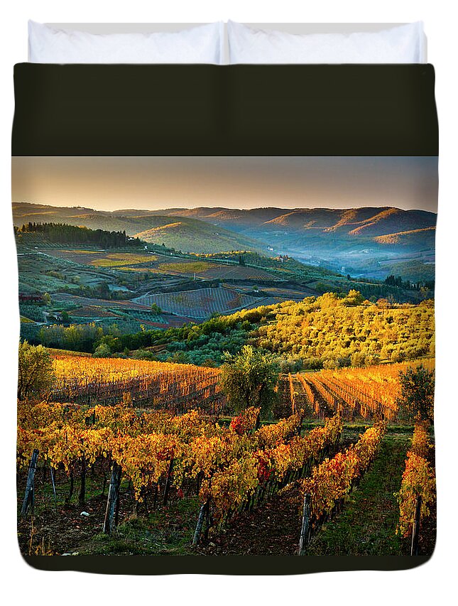 Estock Duvet Cover featuring the digital art Tuscany, Chianti, Vineyards, Italy by Olimpio Fantuz