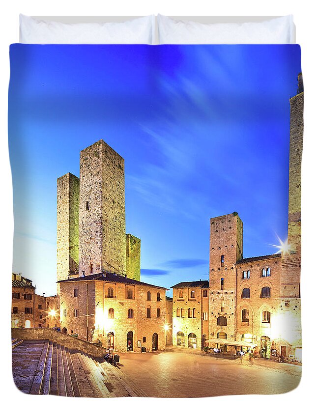 Estock Duvet Cover featuring the digital art Tuscany, San Gimignano, Italy by Maurizio Rellini