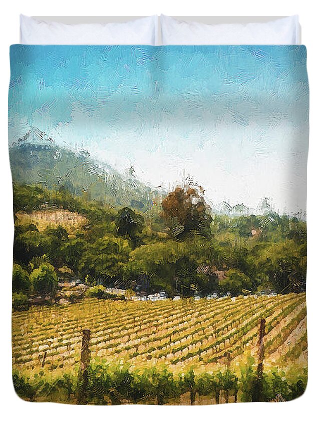Italian Landscape Duvet Cover featuring the painting Tuscany vineyards - 22 by AM FineArtPrints