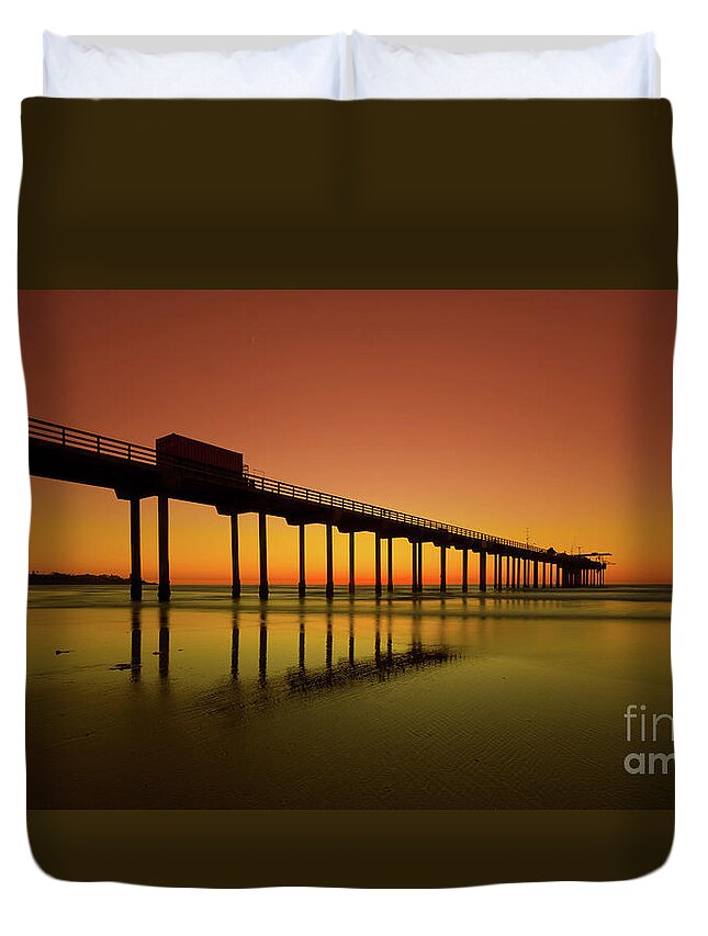 California Duvet Cover featuring the photograph Twilight on the Beach Scripps Pier La Jolla San Diego CA by Edward Fielding