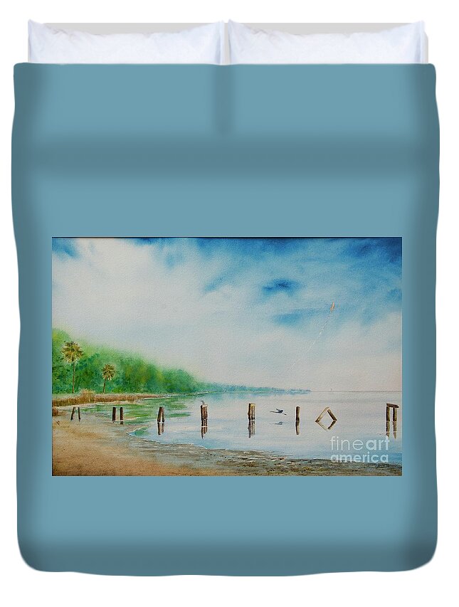 Banana River Duvet Cover featuring the painting Twin Launch by AnnaJo Vahle
