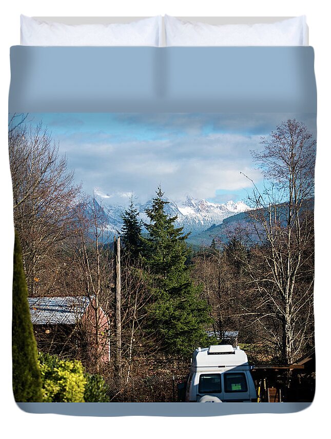 Twin Sisters From Grill Parking Lot Duvet Cover featuring the photograph Twin Sisters from Grill Parking Lot by Tom Cochran