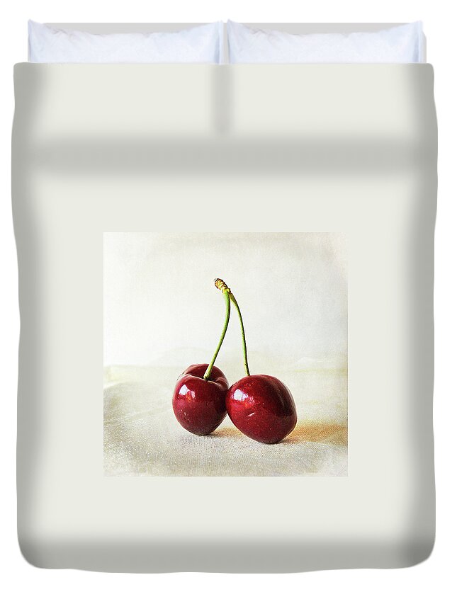 Cherry Duvet Cover featuring the photograph Two Cherries by By Margoluc