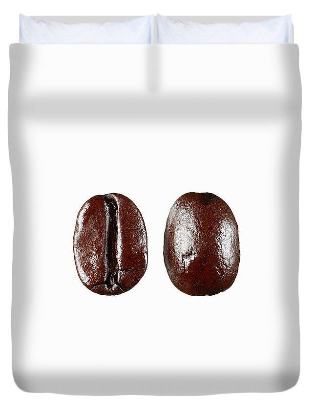 White Background Duvet Cover featuring the photograph Two Coffee Beans On White Background by Maren Caruso
