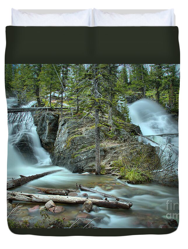 Twin Falls Duvet Cover featuring the photograph Two Medicine Twin Falls by Adam Jewell