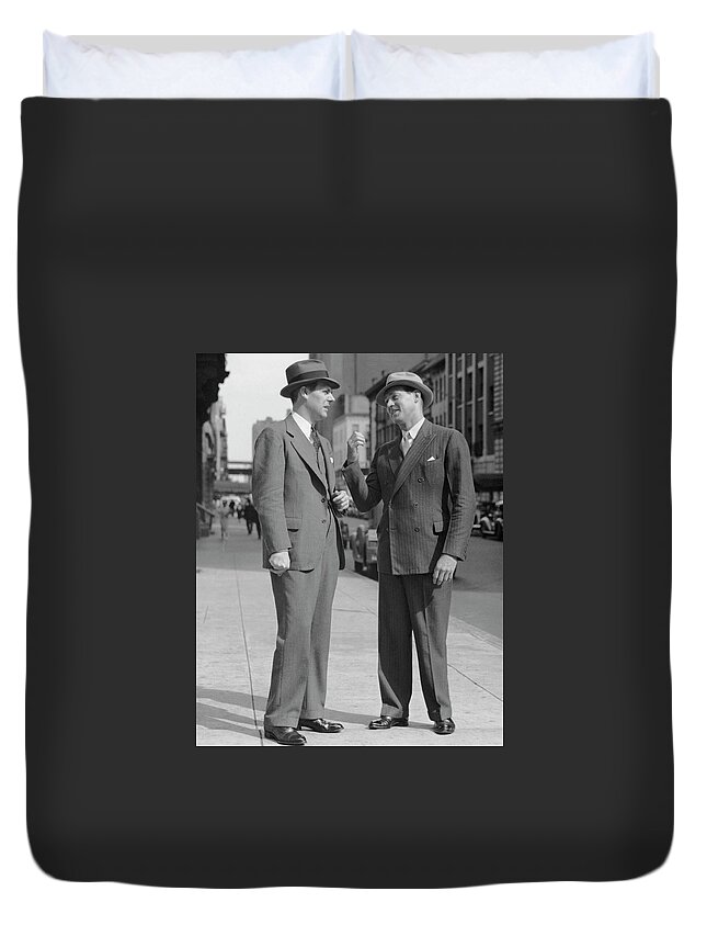 People Duvet Cover featuring the photograph Two Men Talking On Street by George Marks