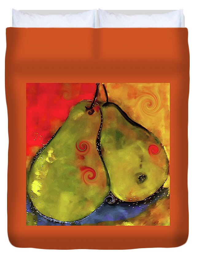 Pears Duvet Cover featuring the digital art Two Twirly Pears Painting by Lisa Kaiser