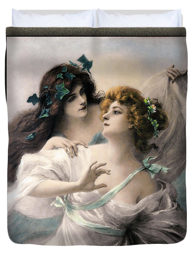 Two Virgins Duvet Cover featuring the painting Two Virgins by Edouard Bisson by Rolando Burbon