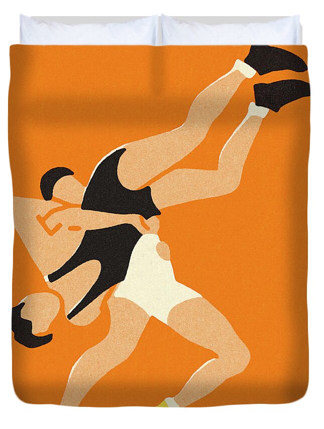 Athlete Duvet Cover featuring the drawing Two Wrestlers by CSA Images