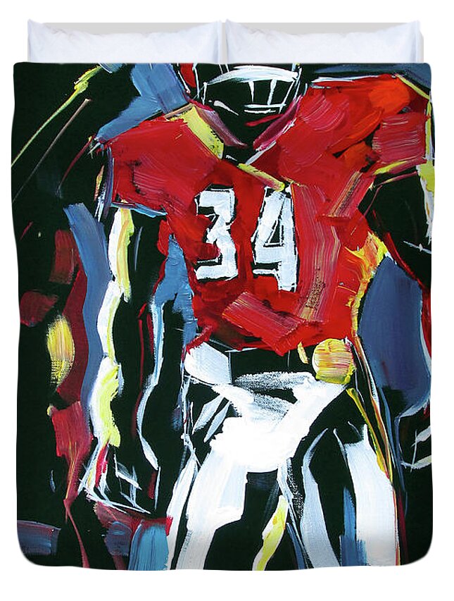 Uga Football Duvet Cover featuring the painting UGA number 34 by John Gholson