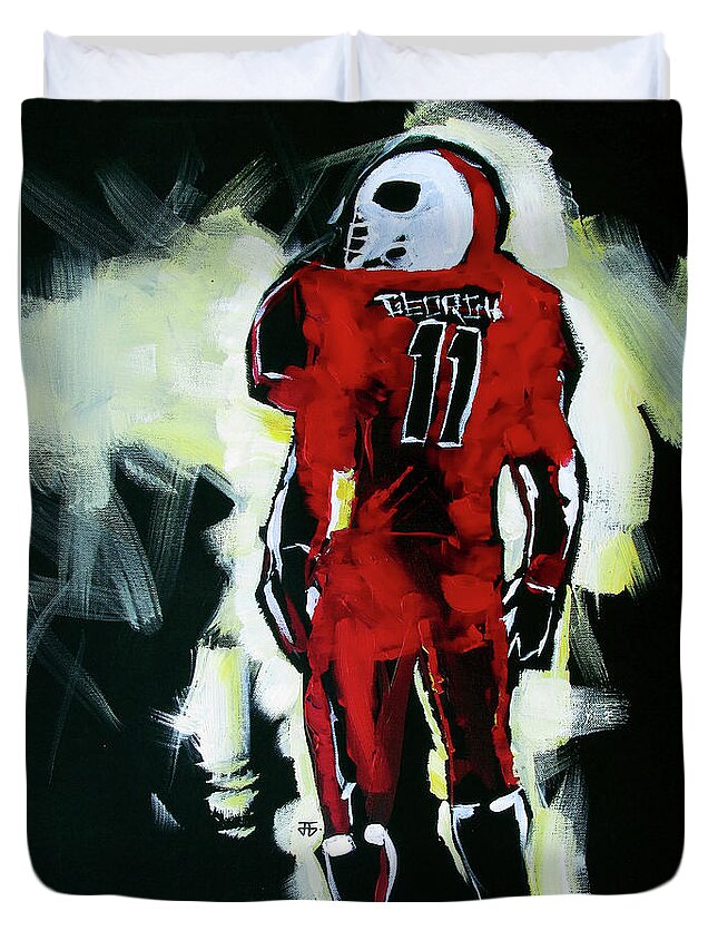 Uga Football Duvet Cover featuring the painting UGA Thoughts by John Gholson