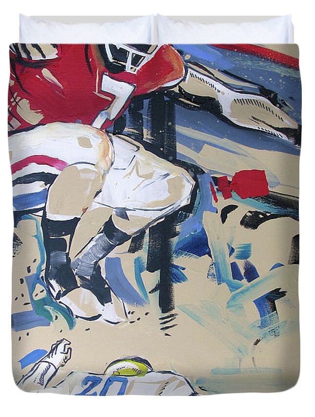Uga Notre Dame 2019 Duvet Cover featuring the painting UGA vs Notre Dame 2019 by John Gholson