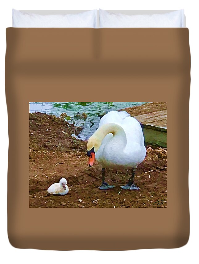 Swan Duvet Cover featuring the photograph Ugly Duckling by Tom Johnson