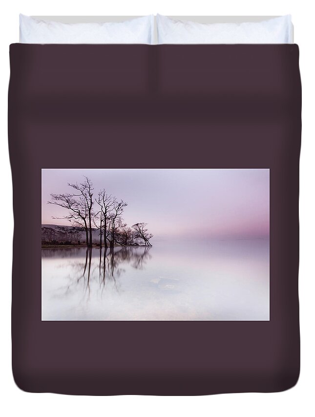 Landscape Duvet Cover featuring the photograph Ullswater Mist at Sunrise by Anita Nicholson