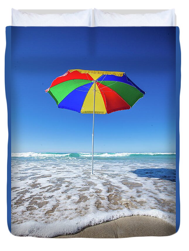 Tranquility Duvet Cover featuring the photograph Umbrella At The Beach by John White Photos