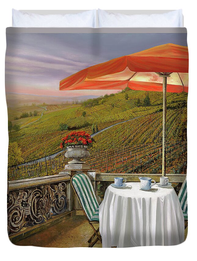 Vineyard Duvet Cover featuring the painting Un Caffe' Nelle Vigne by Guido Borelli