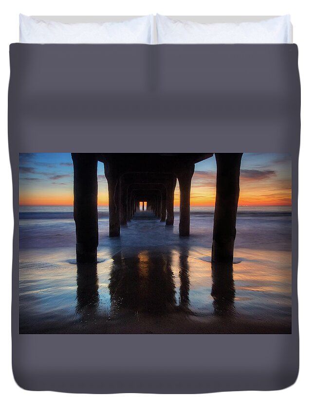 Beach Duvet Cover featuring the photograph Under Manhattan Beach Pier by Andy Konieczny
