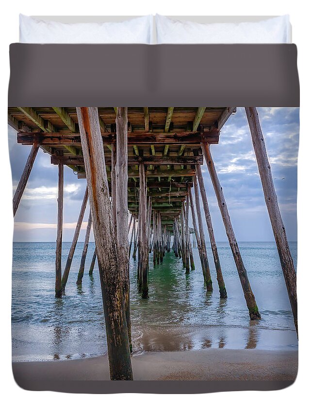 Ocean Duvet Cover featuring the photograph Under the Avalon Pier by Donna Twiford