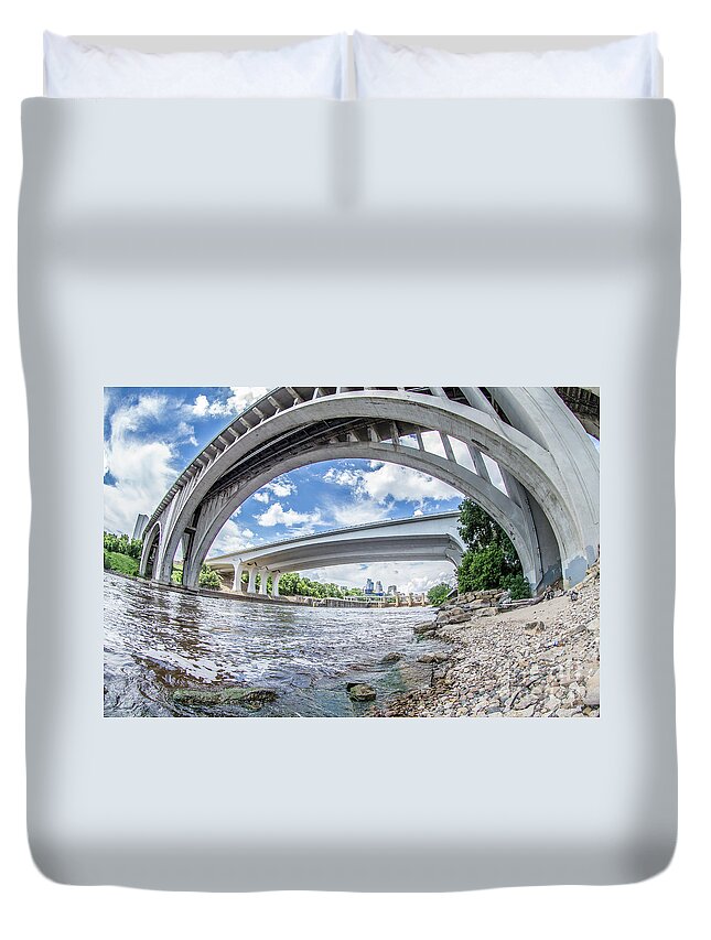 Minnesota Duvet Cover featuring the photograph Under the Bridges in Mpls by Habashy Photography