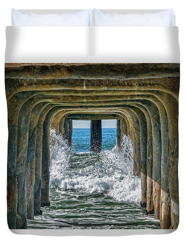 Pier Duvet Cover featuring the photograph Under the Pier Manhattan by Michael Hope
