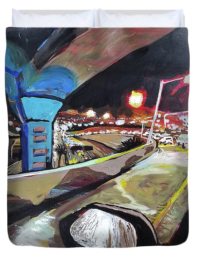 Highway Duvet Cover featuring the painting Underpass at Nighht by Tilly Strauss