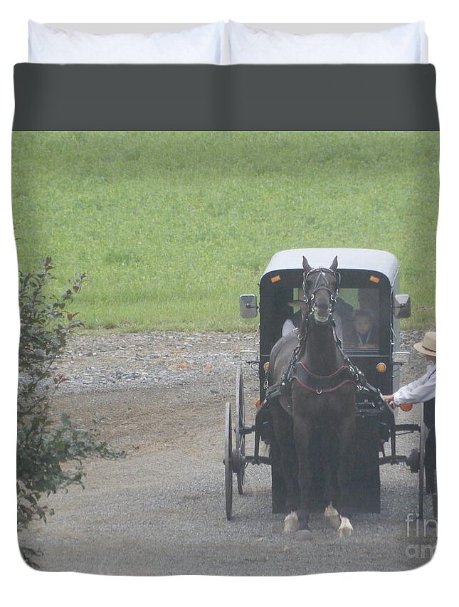 Amish Duvet Cover featuring the photograph Unhitching the Horse by Christine Clark