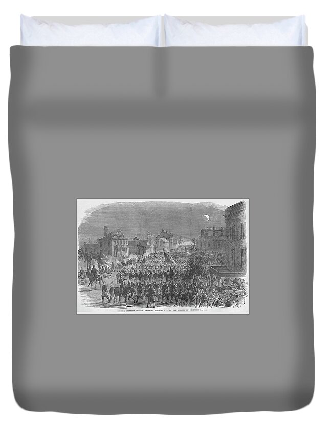Union Duvet Cover featuring the painting Union General Steven's troops enter Beaufort, South Carolina by Frank Leslie