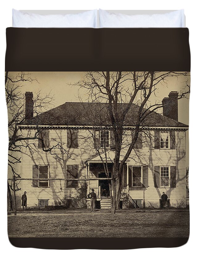 Union Duvet Cover featuring the painting Union soldiers in front of a house by 