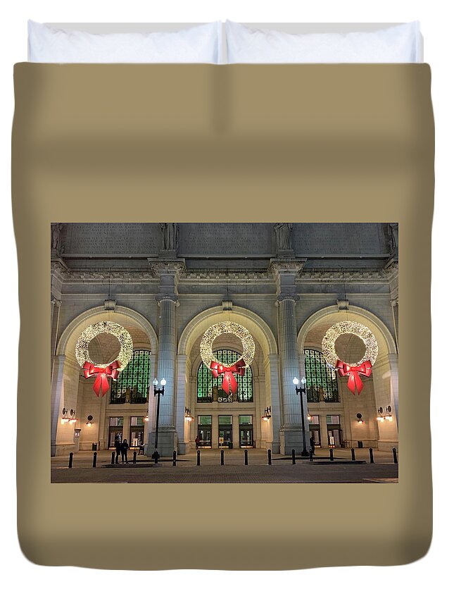 Union Station Duvet Cover featuring the photograph Union Station Holiday by Lora J Wilson