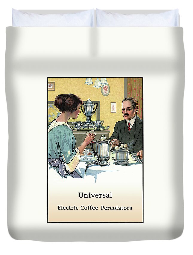 Coffee Duvet Cover featuring the painting Universal Electric Coffee Percolators by Unknown