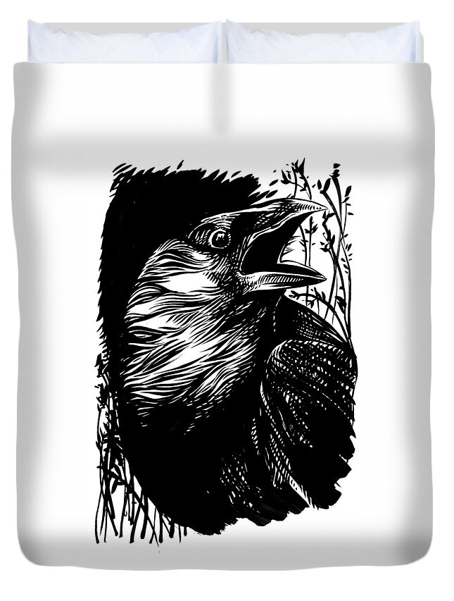 Eagle Duvet Cover featuring the drawing Wild #2 by Enrique Zaldivar