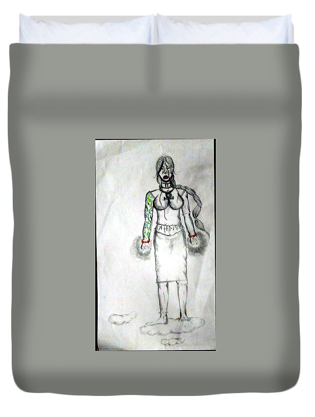 Black Art Duvet Cover featuring the drawing Untitled by Kay Gee