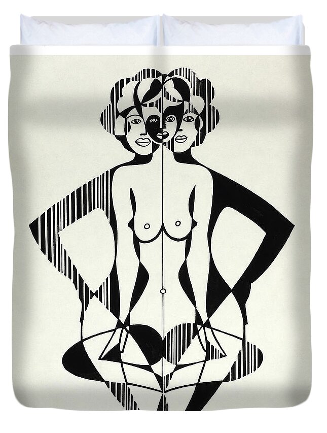 Nude Duvet Cover featuring the painting Untitled, Nude print by Manuel Bennett
