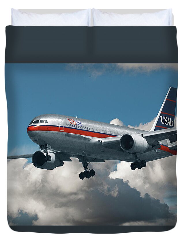 Us Air Duvet Cover featuring the photograph US Air Boeing 767-200 by Erik Simonsen