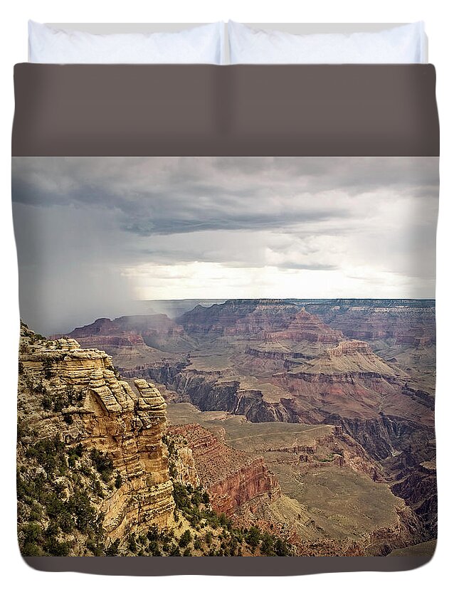 Scenics Duvet Cover featuring the photograph Usa, Arizona, Rain Storm Over Grand by Andy Sotiriou