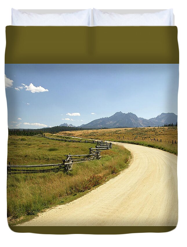 Scenics Duvet Cover featuring the photograph Usa, Idaho, Near Stanley, Dirt Road And by Steve Smith