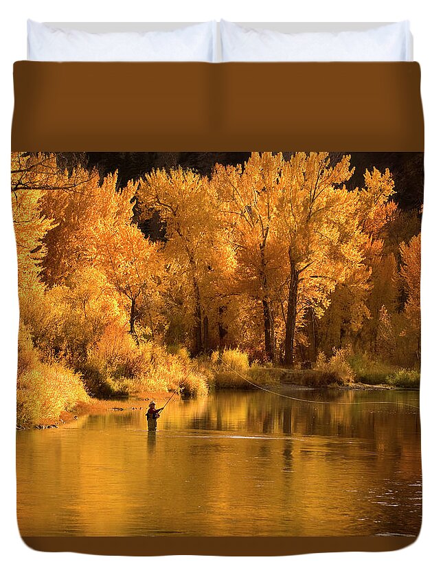 Orange Color Duvet Cover featuring the photograph Usa, Idaho, Salmon River, Mature Man by Steve Bly