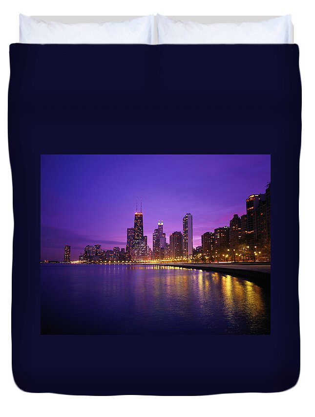 Lake Michigan Duvet Cover featuring the photograph Usa, Illinois, Chicago Skyline And Lake by Robert Glusic