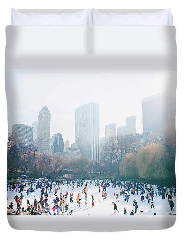 Central Park Duvet Cover featuring the photograph Usa, New York, Central Park, People On by Devon Strong