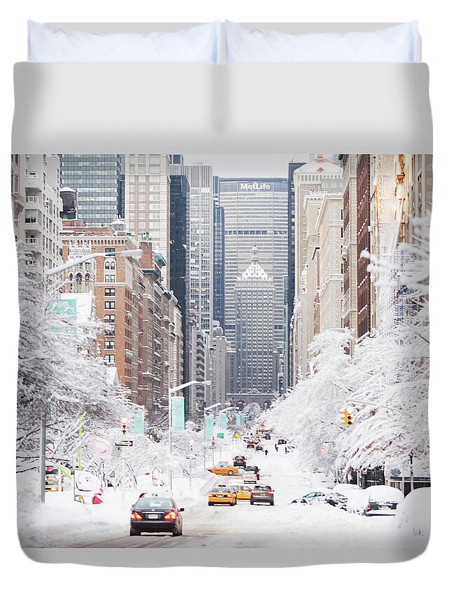 Tranquility Duvet Cover featuring the photograph Usa, New York City, Park Avenue In by Fotog