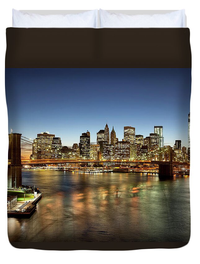 Estock Duvet Cover featuring the digital art Usa, New York, Manhattan Skyline by Massimo Ripani