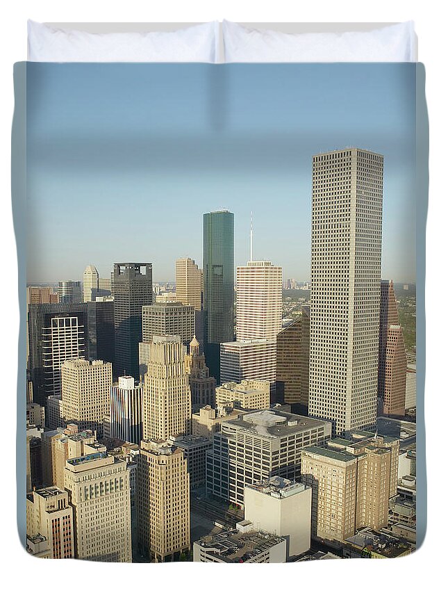 Downtown District Duvet Cover featuring the photograph Usa, Texas, Houston, Downtown, Aerial by George Doyle