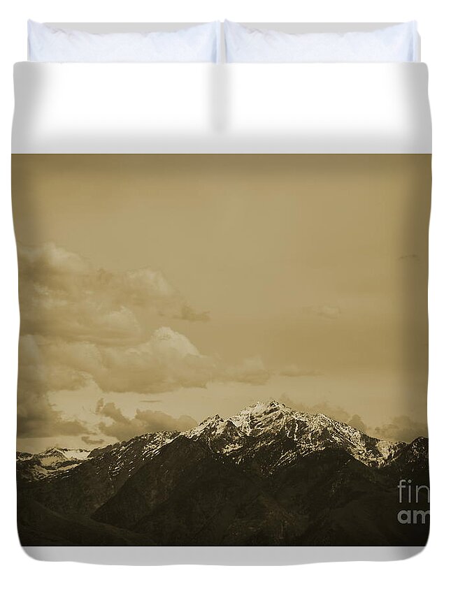 Mountain Duvet Cover featuring the photograph Utah Mountain in Sepia by Colleen Cornelius