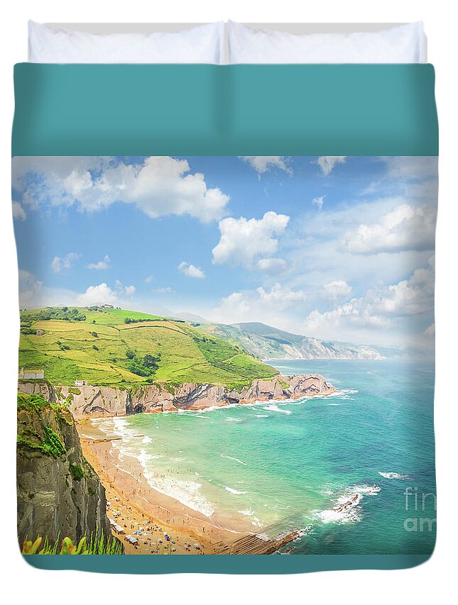 Pais Duvet Cover featuring the photograph Panorama of Zumaia coast by Anastasy Yarmolovich