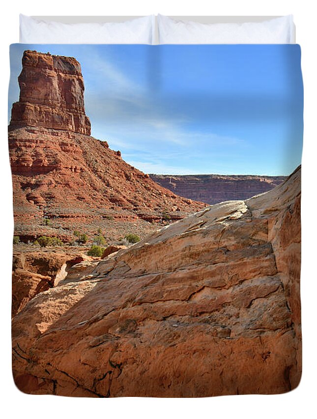 Valley Of The Gods Duvet Cover featuring the photograph Valley of the Gods Butte and Boulders by Ray Mathis