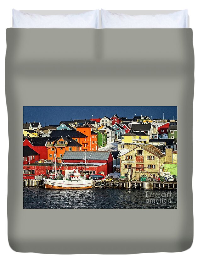 Vardø Duvet Cover featuring the photograph Vardo Town Norway by Martyn Arnold