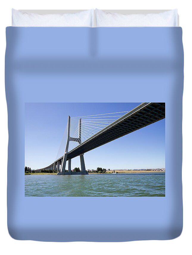 Long Duvet Cover featuring the photograph Vasco Da Gama Contemporary Cable-stayed by Alanphillips